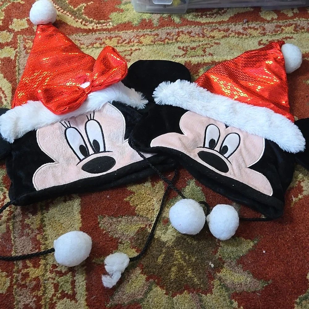 PAIR of Disney Mickey & Minnie Mouse Santa hat